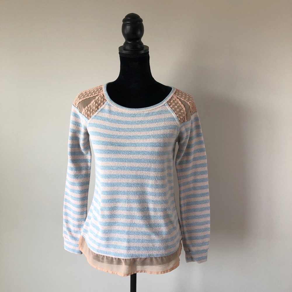 Maison Jules blue/peach striped top (S)